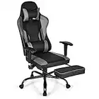 COSTWAY Chaise Gaming，Fauteuil Gamer Inclinable avec Repose-Pieds Télescopique, Siege Gaming Réglable Ergonomique avec Appui-tête, Support Lombaire, Charge 150 kg (Noir)