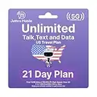 Jethro Mobile USA Travel SIM Card (21 Days), Unlimited Talk/Text/Data (15GB High-Speed), Quick Activation, Calls to Canada Unlimited, 3-in-1 Size Sim Kit