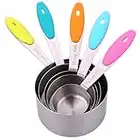 H&S Measuring Cup Set of 5 Stainless Steel Metal Measure Spoon Cups for Baking Cooking American Kitchen