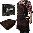 Woodworking Shop Apron - 16 oz Waxed Canvas Work Aprons | Metal Tape holder, Fully Adjustable to Comfortably Fit Men Size S to XXL | Tough Tool Apron to Give Protection, Ideal Fathers Day GIft for Dad