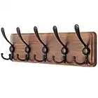 SKOLOO Perchero rústico montado en la pared, 44cm perchero de pared de madera real de pino con 5 ganchos triples, colgador de pared para colgar mochila, chaqueta, sombrero