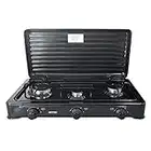 MPM Smile KN-03/1KB Cuisinière au gaz de camping Réchaud portable, 3 brûleurs réglables, couvercle amovible Noir Pour adulte Unisexe