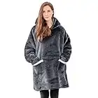 Aisbo Plaid Felpa Coperta con Maniche - Pigiama Coperta Indossabile Donna e Uomo Oversize con Manica e Cappuccio Plaid da Divano con Braccia Pile di Sherpa, Hoodie Blanket (Grigio,95x85cm)