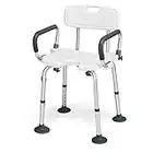 CASART Shower Chair, Height Adjustable Bath Stool with Removable Back and Arms, Non-Slip Bathroom Seat for Seniors, Elderly and Disabled