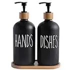 MOMEEMO Glass Soap Dispenser Set, Contains Glass Hand Soap Dispenser and Glass Dish Soap Dispenser. Matte Black Soap Dispenser Suitable for The Kitchen Soap Dispenser, Rustic Kitchen Decor. (Black)