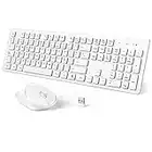 Teclado y Raton Inalámbrico con Receptor USB, 2,4GHz Pack de Teclado Mouse, Teclado de Tamaño Completo, Ratón Silencioso con 1600DPI, para Windows, PC, Chromebook, Laptop, Computadora (Blanco)