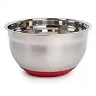 Luciano Housewares Stainless Steel Non-Slip Silicone Bottom Gourmet Mixing Bowl, 10.25 x 10.25 inches, Red