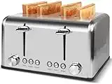 Toaster 4 Scheiben, CUSIMAX Edelstahl Toaster mit 4 extrabreiten Brotschlitzen und 6 variablen Bräunungsfarbreglern, mit Auftau-, Aufwärm- und Abbrucheinstellungen, herausnehmbarer Krümelschublade