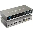 VEDINDUST HDMI Splitter Audio Extractor 4K 60 Hz,1 in 2-Ausgang mit optischem und 3,5mm Audio Ausgang für Dual Monitore Duplicate/Mirror Nur unterstützt HDMI2.0 18G HDR Skala HDCP EDID Dolby DTS