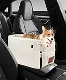 Hkim Dog Cat Booster Seat on Car Armrest Box Perfect for Small Pet,Suitable for Most Car Deluxe Interactive Pet Seat (Beige),Plaid