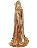 GRACIN Unisex Halloween Christmas Hooded Cloak, Full Length Shiny Snake Skin Costume Mardi Gras Party Cape (Gold Laser, 59")