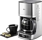 AEG KF 7700 Kaffeemaschine / programmierbarer Timer / LCD-Display / Aroma-Funktion / einfaches Befüllen / Wasserstands- und Kaffedosierungs-Anzeige / 1,375 l / gebürstetes Edelstahl, Silber