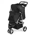 Wedyvko Pet Stroller, 3 Wheel Foldable Cat Dog Stroller with Storage Basket and Cup Holder for Small and Medium Cats, Dogs, Puppy (Black)