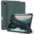 ZOYU Case for iPad Pro 12.9 Inch 6th/5th/4th Generation (2022/2021/2020), Slim Trifold Smart Cover with Pencil Holder, Soft TPU Back Case [Support 2nd Gen Pencil Charging], Auto Sleep/Wake, Dark Green