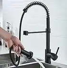 AILRINNI Grifo de Cocina Extraíble Negro - Grifo de Fregadero con Resorte con Rociador Extraíble de 60 cm, Giratorio 360°, 2 Modos de Rociado Grifo Cocina de Acero Inoxidable