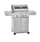 RÖSLE Gasgrill BBQ-Station VIDERO G3 Edelstahl, Grill mit 3 Haupt- und 1 Seitenbrenner, Deckel mit Glaseinsatz & Thermometer, beleuchtete Drehknöpfe, Edelstahl 18/0