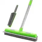 Rubber Broom with Squeegee for Carpet Pet Hair Remover,57 inch Long Handled Fur Remover Carpet Rake,Portable Detailing Lint Remover Brush,Pet Hair Removal Broom for Fluff Carpet, Hardwood Floor, Tile