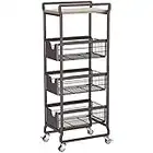 BAKAJI Carrello da Cucina 4 Ripiani Slim, Stile Industrial e Ruote Girevoli a 360°, Carrellino con 3 Cesti Portaoggetti, Salvaspazio Multiuso in Metallo Antiusura, Dimensioni 32 x 24 x 87H cm (Bronzo)