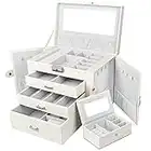 Yorbay Caja Joyero con Espejo y Cajones, Caja para Joyas, para Pendientes, Pulseras, Anillos, Almacenamiento y Expositor, Caja de joyería de Viaje Mini, Rayas imitacion a madera Blanco reutilizable