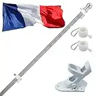 HORSE SECRET Kit de Mât de Drapeau en Aluminium 150cm, avec Support Mât de Drapeau en Acier Inoxydable à Fixe au Mur avec Anneaux Rotatifs, Comprend Drapeau France