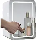 Btstil Mini refrigerador cosmético, refrigerador portátil de 8 litros con espejo de maquillaje LED, 2 en 1, refrigerador de coche para dormitorio, cosméticos, leche materna, oficina y viajes