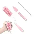 Vesaneae Baby Flaschenbürste 3-teiliges Set, 360 Grad Drehbar Flaschenbürsten aus Silikon, Edelstahl Strohbürste Reinigung, Bottle Brush Set, Reinigungsbürste für Sauger, Babyflaschen, Strohhalm, Rosa