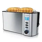 Arendo - Toaster Edelstahl Langschlitz 4 Scheiben - Doppelwandgehäuse - Integrierter Brötchenhalter - Bräunungsgrade 1-6 - Brotzentrierung – automatisch Abschaltung – Display mit Restzeitanzeige