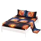 SDIII 4Pcs Fiery Basketball Sheet Set Full, Basketball with Special Effects Sheet Set, Super Soft Microfiber, Wrinkle and Fade Resistant, for Boys Men and Basketball Sports Lovers, Full