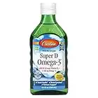 Carlson - Super D Omega-3, Wild-Caught Norwegian Arctic Cod Liver Oil, 2000 IU (50 mcg) Vitamin D3, 1100 mg Omega-3s, Sustainably Sourced Nordic Fish Oil Liquid, Lemon, 250 ml