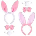 Disfraz de Conejito 6 PCS,Orejas Conejo Bunny Ears Pajarita Cola para niños y Adultos,Fiestas de Pascua Carnaval Easter Suministros de Cosplay