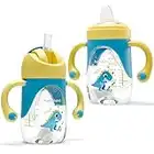 hahaland 2 in 1 Baby Cups & Sippy Cup with Straw and a Spout 240ML, Toddler Drinks Water Bottles Trainer Cup with Handles for Babies 6 12 Months - Dinosaur (One Cup with 2 Nipples)