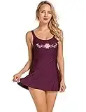 DELIMIRA Women's Plus Size Built in One Piece Skirted Swimsuit Bathing Suit Dark Red US 12