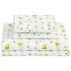 Floral Queen Sheet Set Yellow Flower Sheets Printed Bed Sheets Queen Size - 4 Piece Soft Microfiber Patterned Fitted Sheet with 15" Deep Pocket