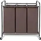 STORAGE MANIAC 3 Section Laundry Sorter, 3 Bag Laundry Hamper Cart with Heavy Duty Rolling Lockable Wheels and Removable Bags, Laundry Organizer Laundry Basket Laundry Clothes Separator Hamper, Brown