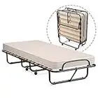 COSTWAY Cama Plegable 80 x 190 cm, 4 Ruedas, Cama Supletoria Plegable con Colchón de Espuma Viscoelástica de 10 cm, Marco Metálico, Cama Individual Portátil para Camping, Oficina, Hogar