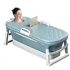 Baignoire Pliant Adulte,Baignoire Portable,Seau à Vapeur, Plastique épais Baignoire, Sauna Domestique (Bleu avec Couvercle) (115 * 62 * 52 cm)