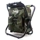 Zology Pieghevole Sedia da Campeggio Sgabello Zaino con Borsa Picnic Isolato di Raffreddamento, Camouflage Portatile Escursionismo Seggiolone da Tavolo per Outdoor Pesca al Coperto Viaggio Beach BBQ