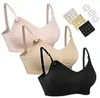 HOFISH Women's Full Cup Lightly Padded Wirefree Maternity Breastfeeding Nursing Bra, 3PCS/Pack(Pink-Black-Beige), L