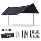 Bessport Bâche Anti-Pluie, 3x4.6M Camping Tarp avec Deux Hardcore, Imperméable, Coupe-Vent et résistant aux UV, Léger et Facile à Transporter, Idéal pour l'extérieur, Les terrasses, Les randonnées