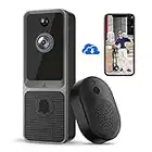 EKEN Doorbell Camera Wireless Smart Video Doorbell Wireless with Chime, AI Smart Human Detection, 2-Way Audio, HD Live Image, Night Vision, Cloud Storage, 2.4G WiFi, 100% Wire-Free, Battery Powered