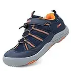 i78 Low Top Kids Boys Girls Sport Hiking Shoes Breathable Synthetic Leather Sneakers Non-Slip Lightweight for Outdoor Running Trekking Trail Walking(Blue Orange,Numeric_4_Point_5)