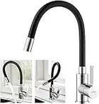 Auralum Robinet de Cuisine Flexible Bec Haut Orientable Librement Mitigeur Évier Flexible Laiton Chromé et Noir Robinet Evier Monotrou à Eau Chaude et Froide