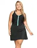 DELIMIRA Women's Plus Size One Piece Swimsuit Zip Front Skirted Bathing Suits Swimdress Multicoloured #3 18 Plus