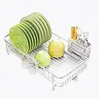 SAYZH Escurridor De Platos, Escurridor De Platos Extensible (32,5 cm-54,6 cm) con Soporte para Utensilios, Portavasos, Estante De Secado De Platos para Mostrador De Cocina, Blanco