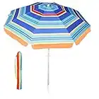 Luhahalu - Ombrellone da spiaggia con ancoraggio a sabbia, 2,1 m, portatile, con borsa per il trasporto, resistente al vento, protezione UV per sabbia, spiaggia, giardino, cortile, A righe arancioni.,