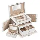 SONGMICS Jewellery Box 3 Layers, Jewellery Organiser with 2 Drawers, Jewellery Case with Portable Travel Case, with Handle, Lockable, Jewellery Storage, Gift for Loved ones, White JBC121W