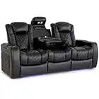 Valencia Tuscany Console Home Theater Seating | Premium Top Grain Nappa Leather, Power Headrest, Power Lumbar Support, with Center Console (Row of 3, Black)