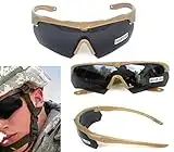 GALAXYLENSE ANSI Z87.1 Combat Tactical Military Ballistic EYE SHIELD Shooting High Impact Resistance Sunglasses 3 Replacement lenses Eye Prescription Glass Holder (Khaki)