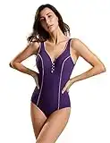 DELIMIRA Women's Deep-V Slimming Bathing Suit Plus Size One Piece Swimsuit Purple 14 Plus