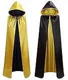 Makroyl Unisex Reversible Hooded Cloak Cape for Christmas Halloween Party Vampires Cosplay Costumes (Black+Yellow, Large)